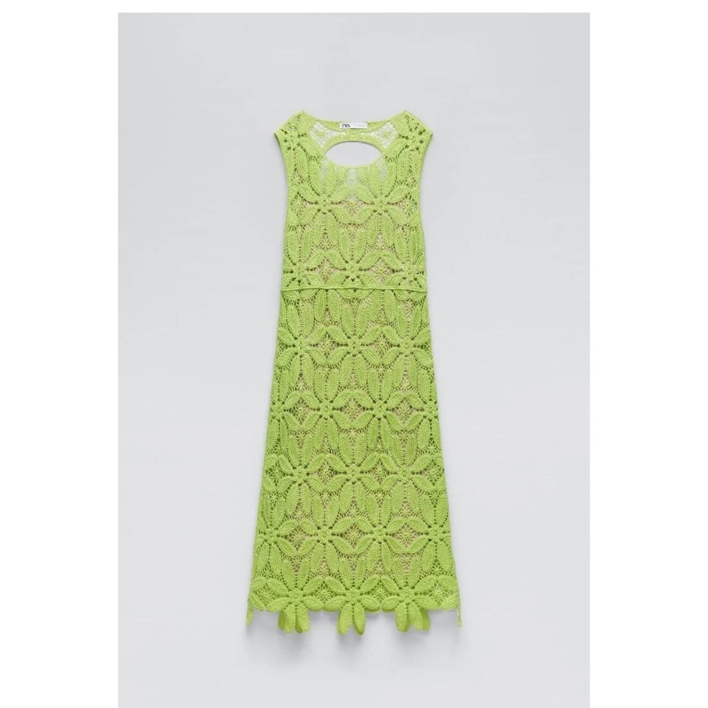 ZARA MACRAMÉ KNIT DRESS LIGHT GREEN - Picture 3 of 6